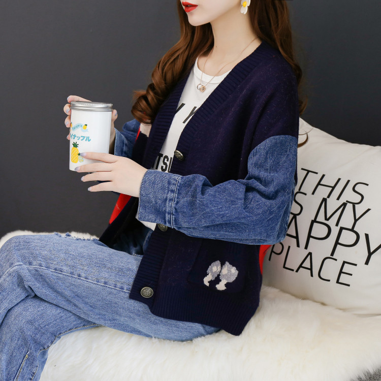 Μοντέρνα γυναικεία ζακέτα με μανίκια denim σε δύο χρώματα