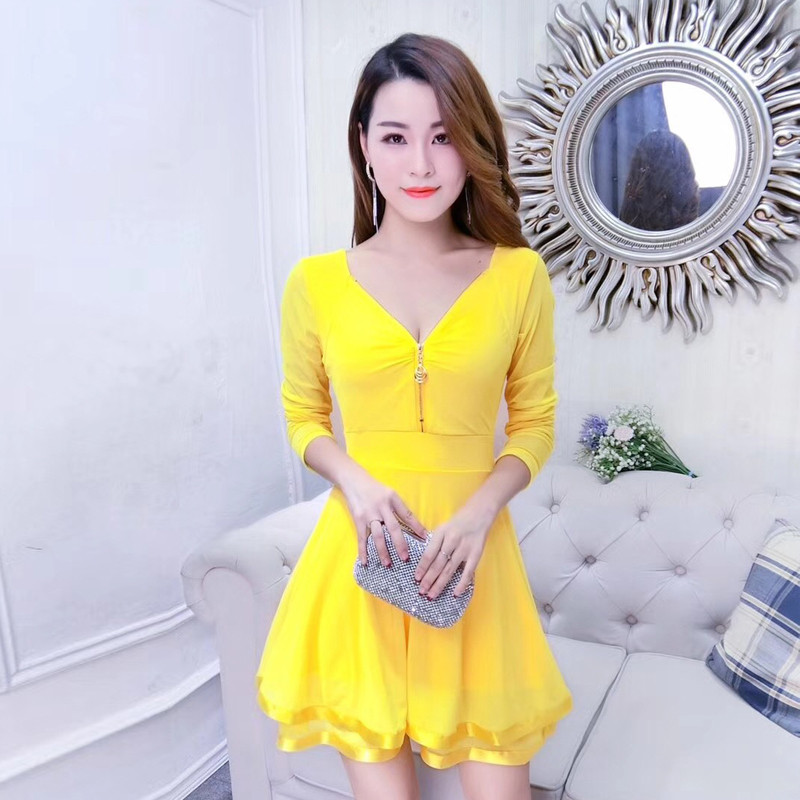 Rochie de dama cu decolteu in V si fermoar in negru, rosu, alb, albastru, galben si roz