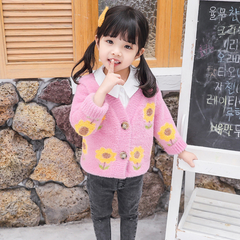 Vesta pentru copii model nou cu motive florale in alb si roz - pentru fete