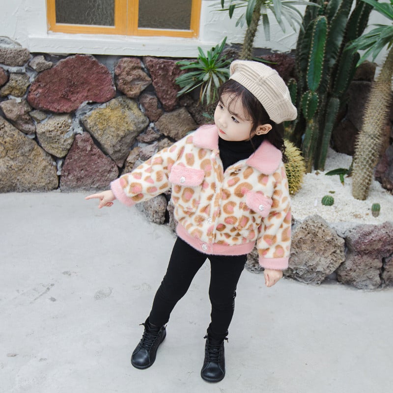 Geaca de copii model nou pentru fete cu model animal in roz si verde