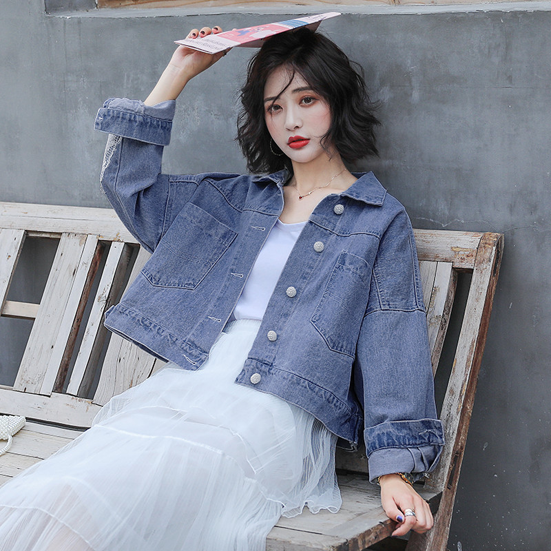 Geaca de dama lata din denim in doua culori cu dantela