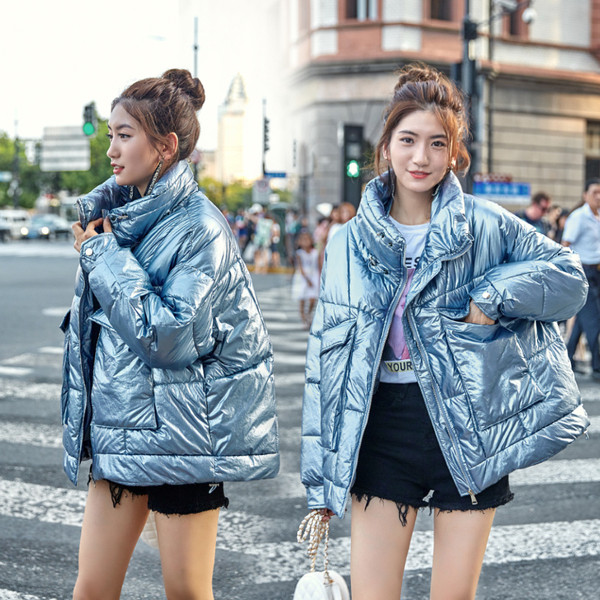 Modern női téli kabát magas gallérral és zsebbel több színben