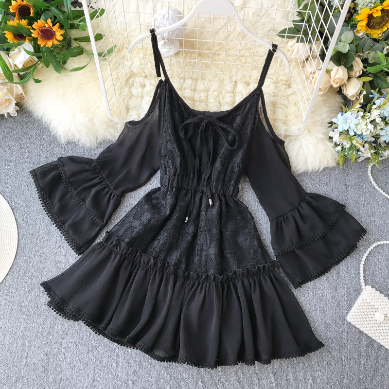 Modern női ruha csipke és lótusz ujjú három színben