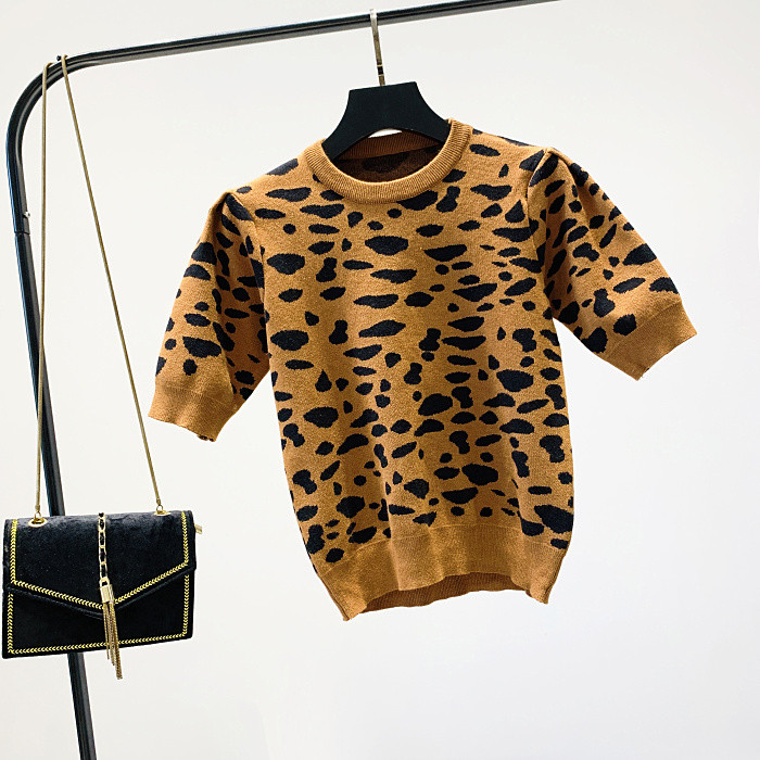 Pulover de dama model nou cu maneci scurte si model animal - mai multe culori