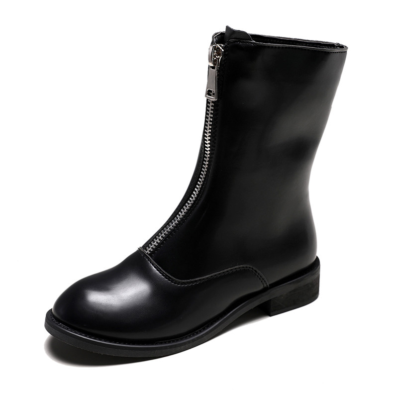 Ghete de dama moderne din piele cu fermoar in negru, verde, portocaliu si alb