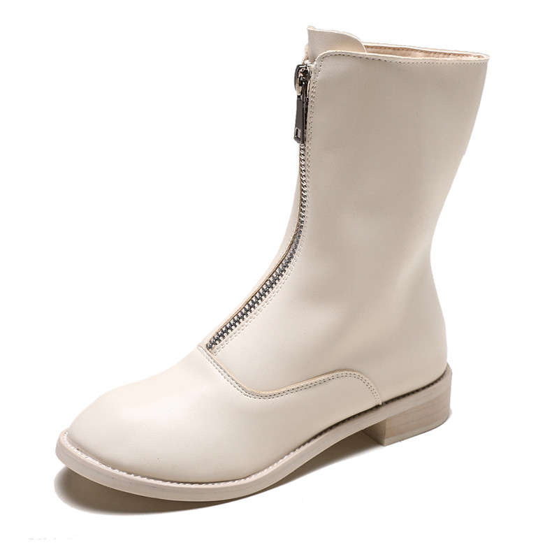 Ghete de dama moderne din piele cu fermoar in negru, verde, portocaliu si alb