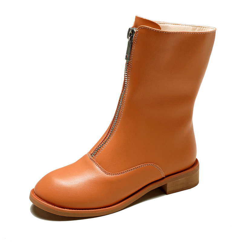 Ghete de dama moderne din piele cu fermoar in negru, verde, portocaliu si alb