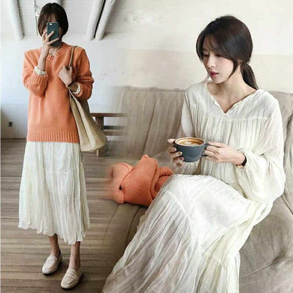 Γυναικείο καθημερινό φόρεμα  με φαρδιά και μακριά μανίκια