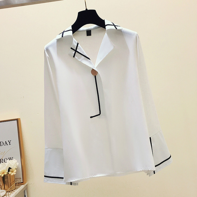 Γυναικείο κομψό πουκάμισο - ευρύ μοντέλο σε δύο χρώματα λευκό και μπλε