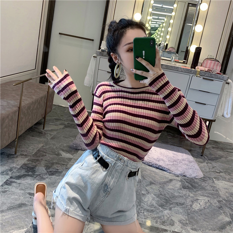 Női alkalmi csíkos blúz - testhezálló modell három színben