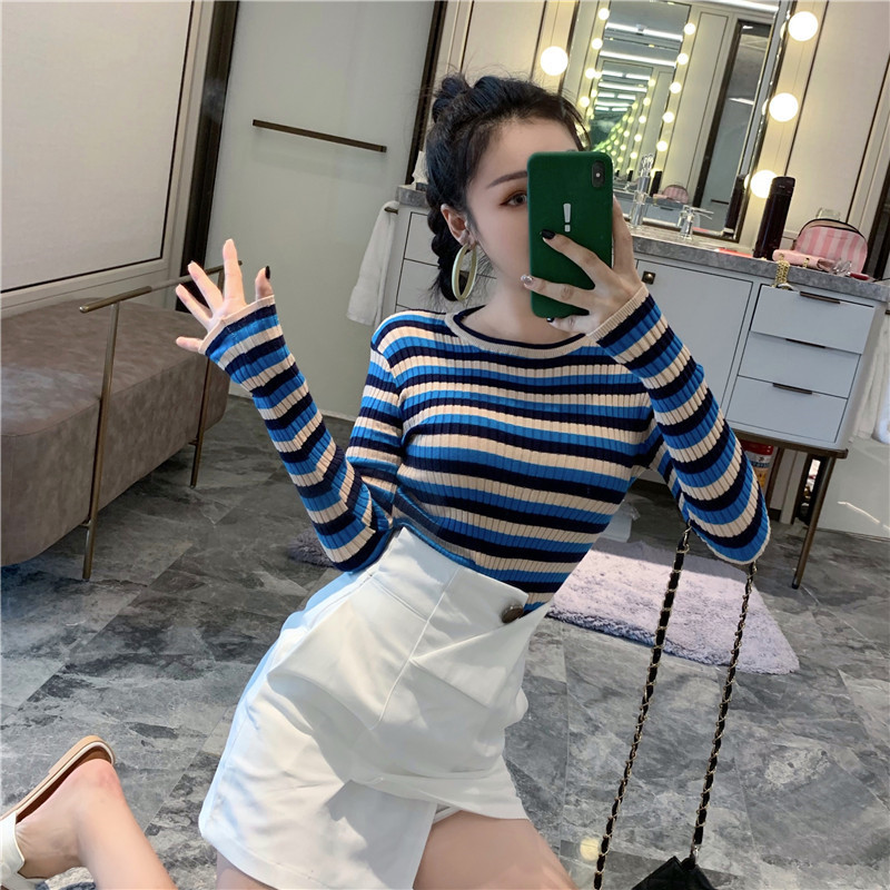 Női alkalmi csíkos blúz - testhezálló modell három színben