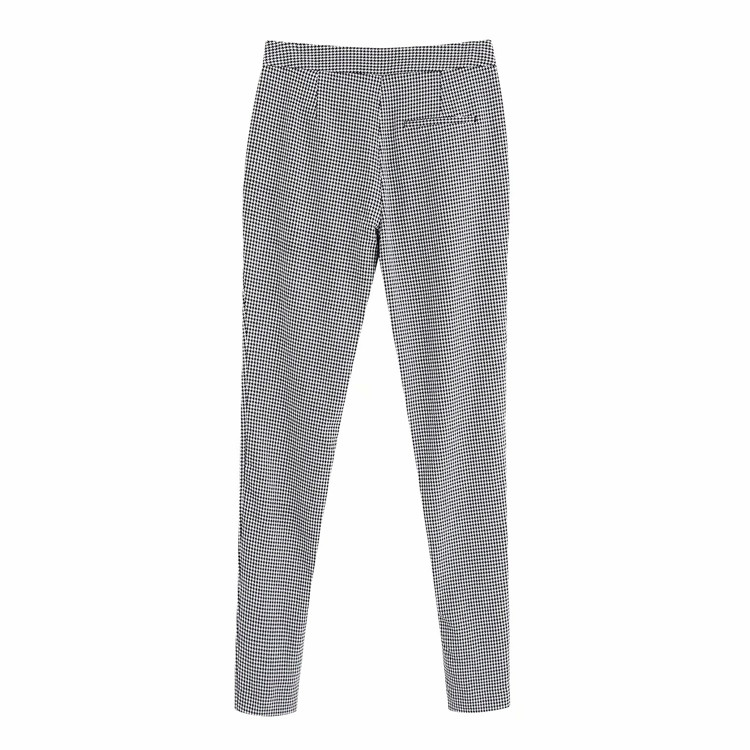 Pantaloni moderni de damă în carouri cu talie înaltă și fante