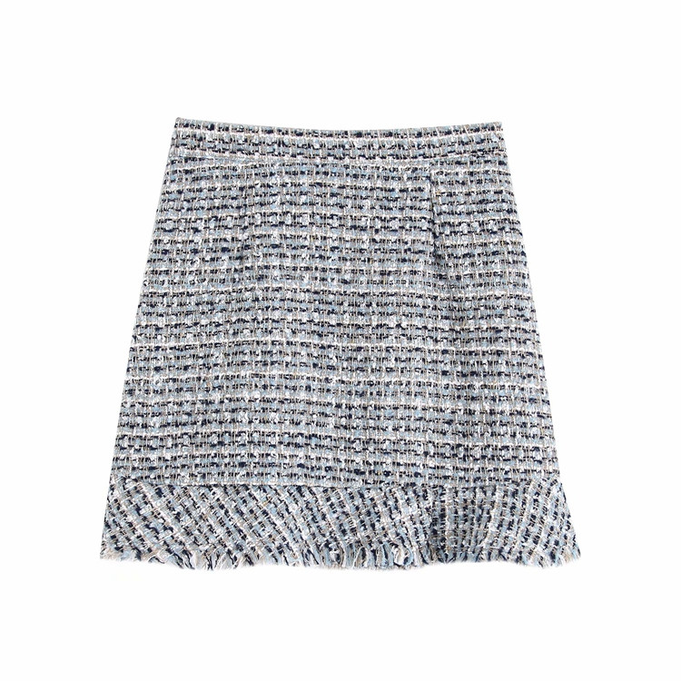 Fusta scurta in carouri cu talie inalta si nasturi sidefati