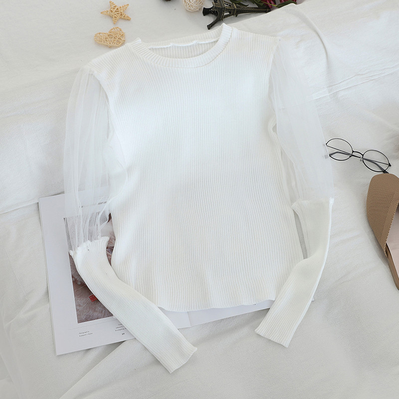 Modern női pulóver átlátszó ujjrészekkel több színben