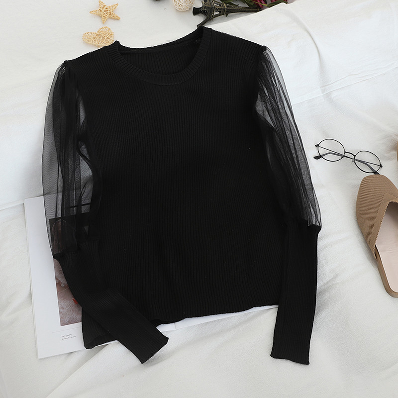 Modern női pulóver átlátszó ujjrészekkel több színben