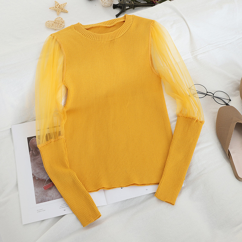 Modern női pulóver átlátszó ujjrészekkel több színben