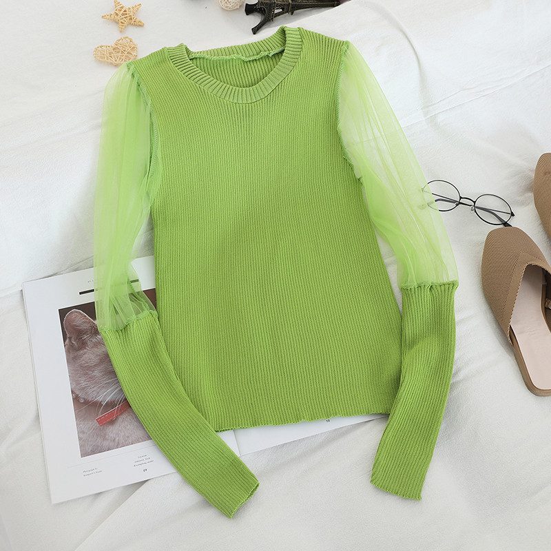 Modern női pulóver átlátszó ujjrészekkel több színben