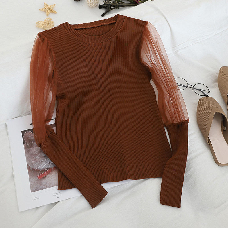 Modern női pulóver átlátszó ujjrészekkel több színben