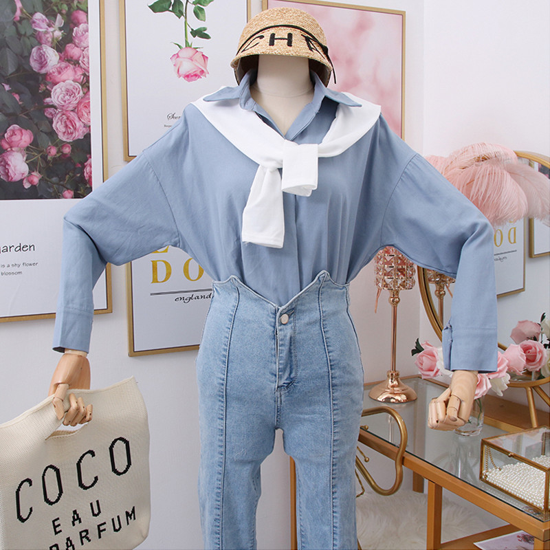 Új modell modern női ing klasszikus gallérral + sállal több színben