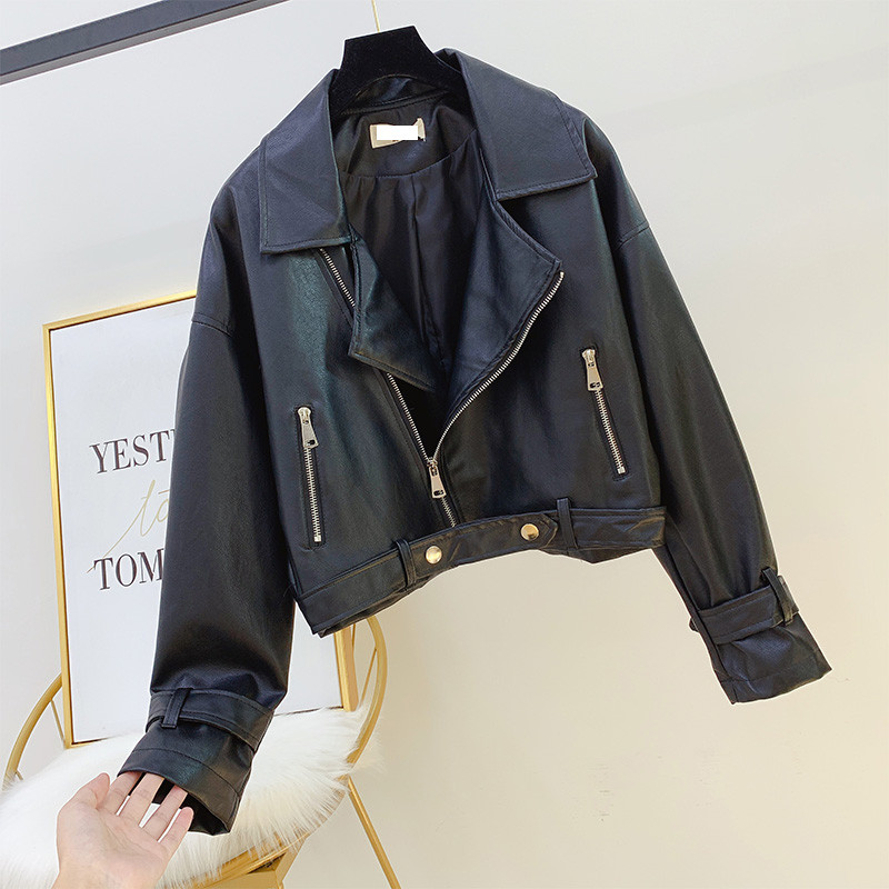 Κομψό γυναικείο δερμάτινο σακάκι με ζώνη σε τρία χρώματα