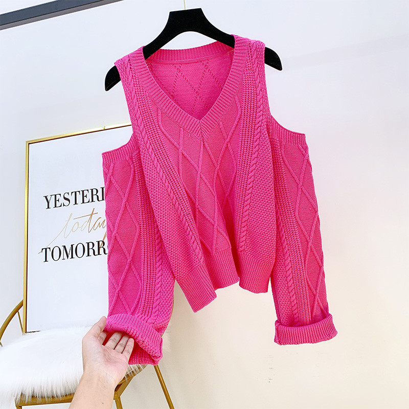 Pulover de dama modern cu umerii goi in patru culori