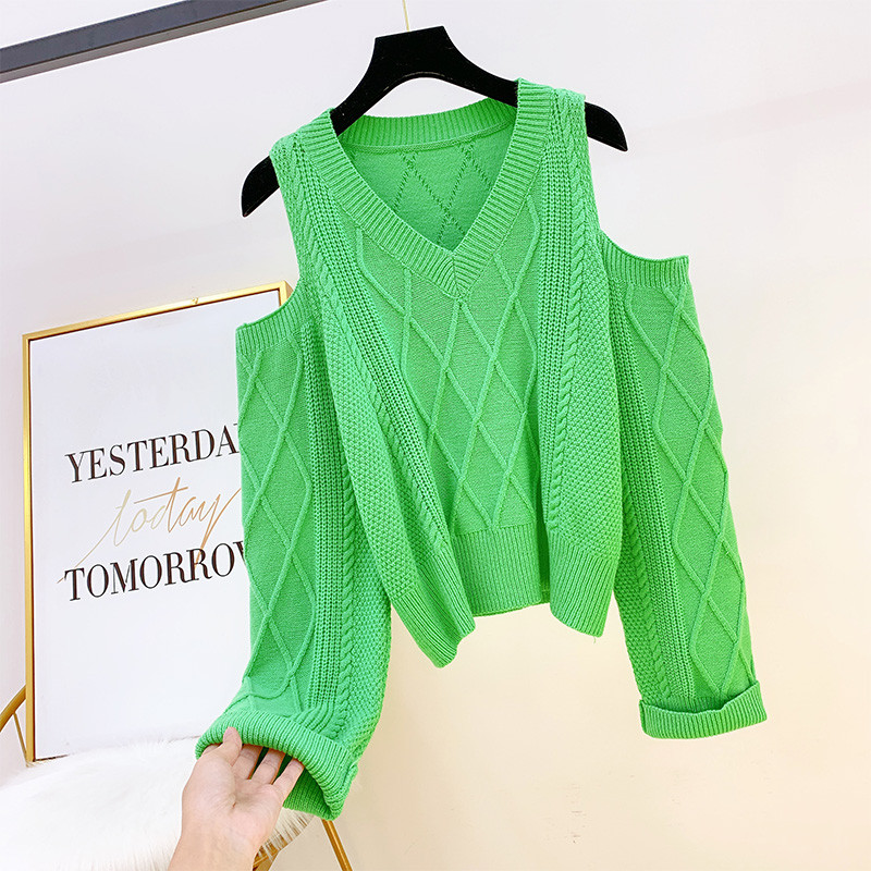 Pulover de dama modern cu umerii goi in patru culori