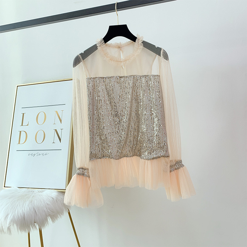 Γυναικεία μπλούζα με πούλιες και τούλι σε δύο χρώματα