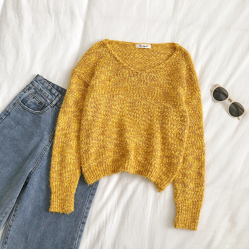 Aktuális női pulóver V-nyakkal, három színben