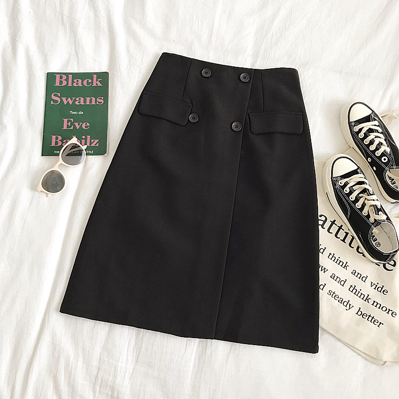 Modern női szoknya három színben, magas derékkal és gombokkal