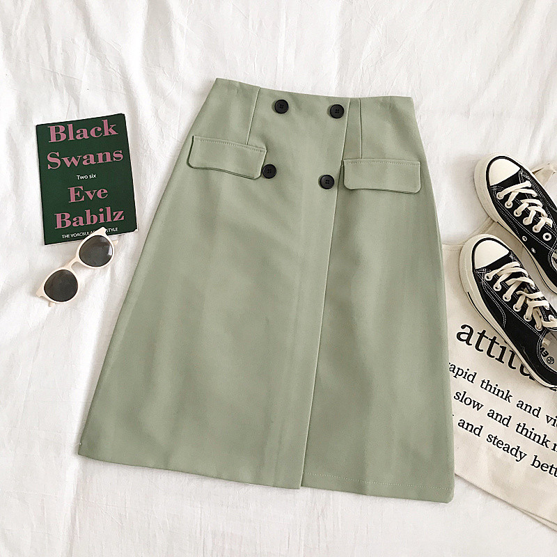 Modern női szoknya három színben, magas derékkal és gombokkal