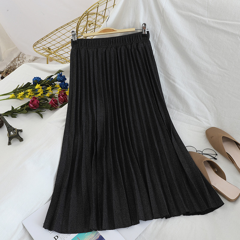 Fusta de dama lunga plisata cu talie inalta in mai multe culori