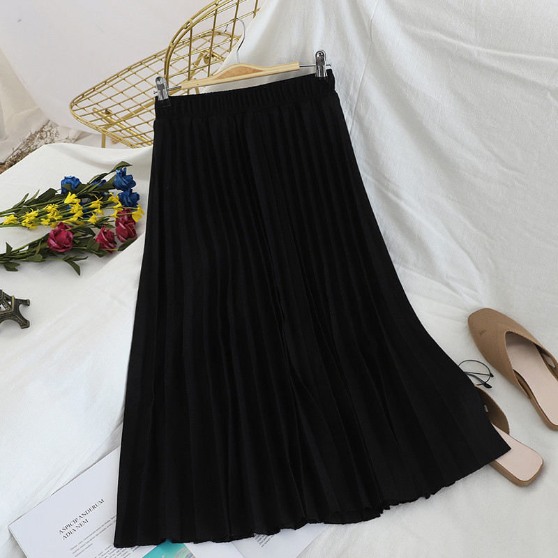 Fusta de dama lunga plisata cu talie inalta in mai multe culori