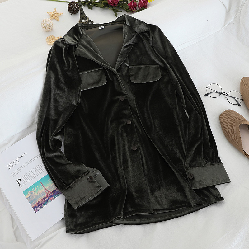 Hosszú női bársony ing három színben