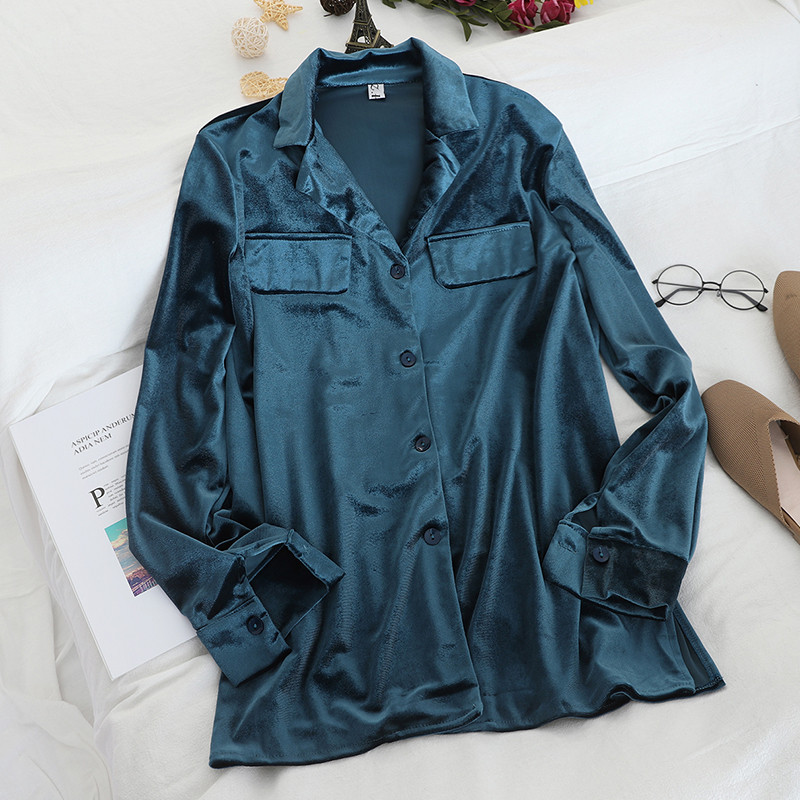 Hosszú női bársony ing három színben