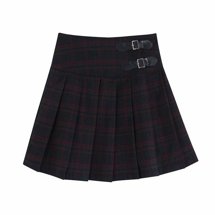 Fusta scurta plisata cu catarame cu talie inalta