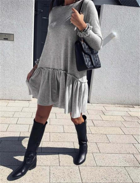 Modern női ruha hosszú ujjú rózsaszín és szürke színben