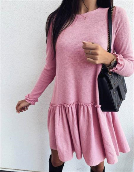 Modern női ruha hosszú ujjú rózsaszín és szürke színben