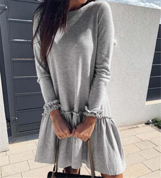 Modern női ruha hosszú ujjú rózsaszín és szürke színben