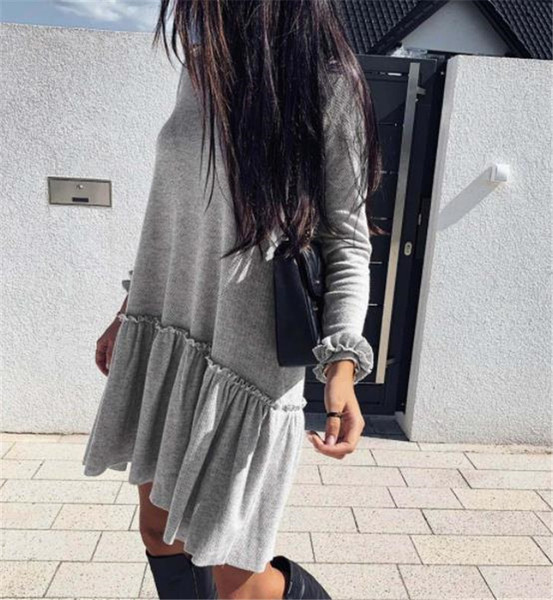 Modern női ruha hosszú ujjú rózsaszín és szürke színben