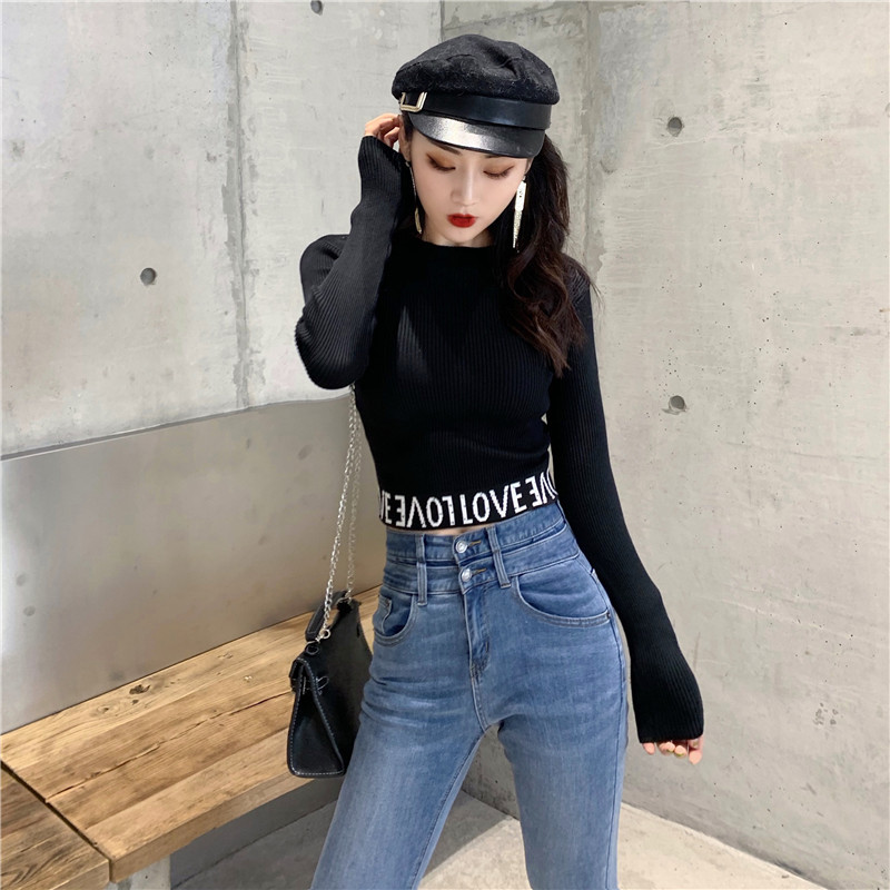 Modern női rövid blúz két színben felirattal