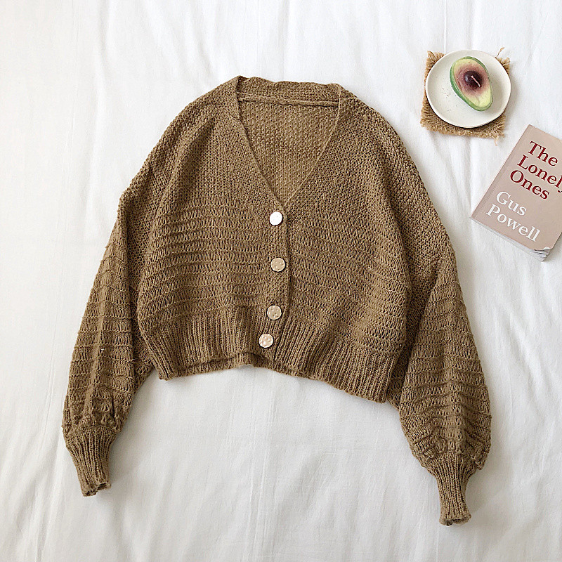 Μοντέρνα γυναικείο ζακέτα σε τρία χρώματα με V-λαιμόκοψη και κουμπιά