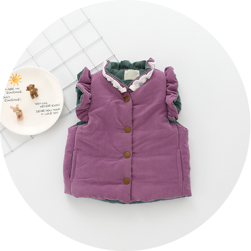 Modern gyerekmellény lányoknak, két színben gombokkal, hátul szalaggal