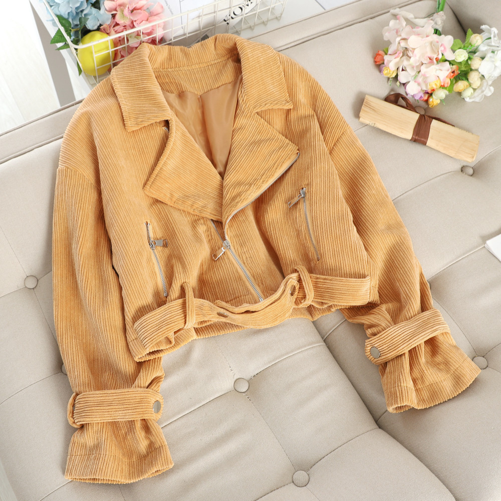 Μοντέρνο γυναικείο μπουφάν με τσέπες και ζώνη σε διάφορα χρώματα