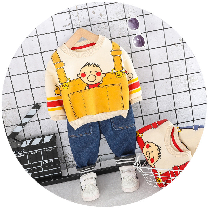 Új modell gyerekszett fiúknak kétrészes blúz + farmer három színben