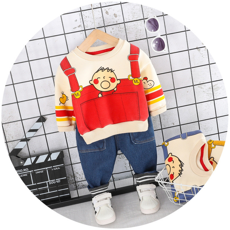 Új modell gyerekszett fiúknak kétrészes blúz + farmer három színben