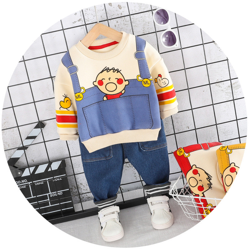 Új modell gyerekszett fiúknak kétrészes blúz + farmer három színben