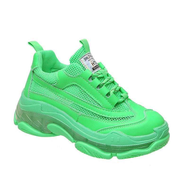 Modern női tornacipő magas durva talppal, sárga és zöld színben