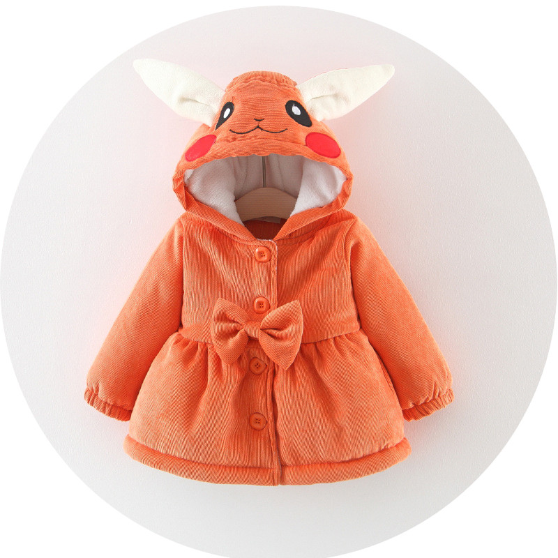 Új modell gyerekkabát kapucnival, rózsaszín és narancssárga 3D elemmel