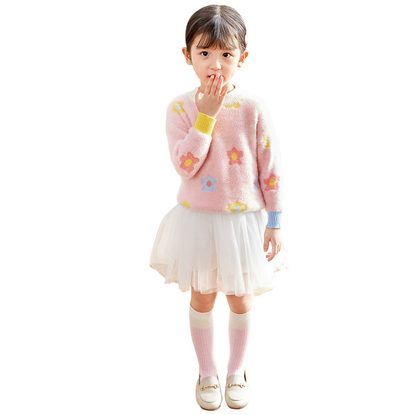 Aktuális gyerekpulóver rózsaszínben és virágmotívumokkal rózsaszínben