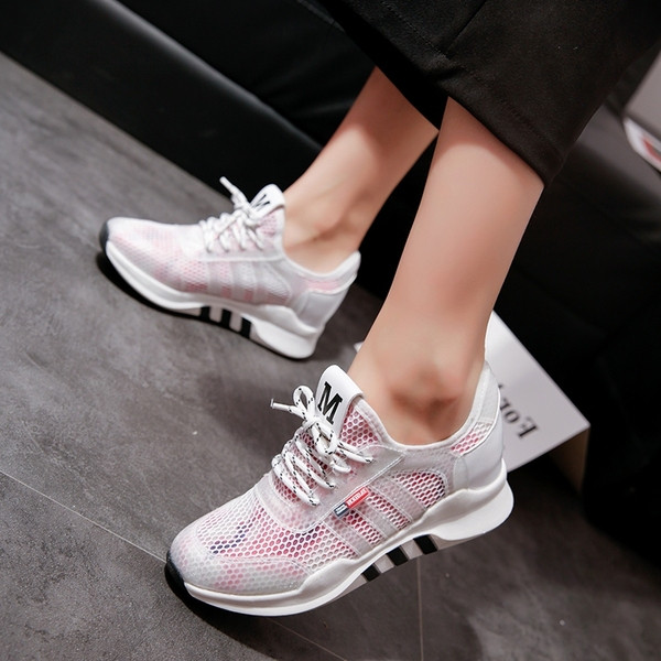 Tenisi dama sport-casual cu plasa in alb si roz